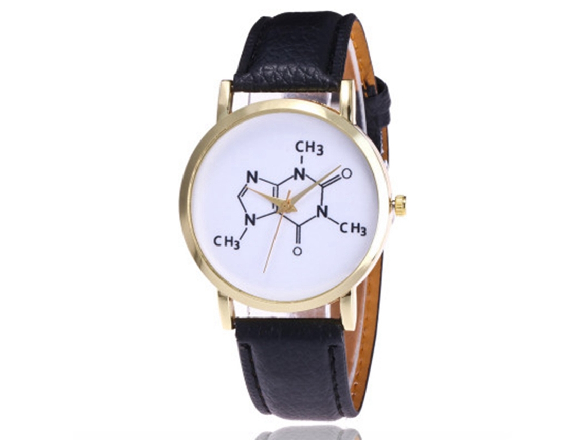 Relógio de Pulso Feminino de Quartzo com Pulseira Pu Casual Presente Preto