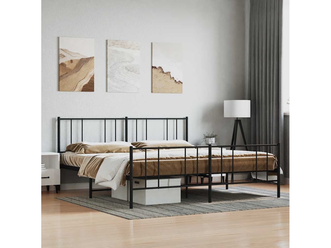 Vidaxl Estrutura de Cama com Cabeceira e Pés 193x203 Cm Metal Preto