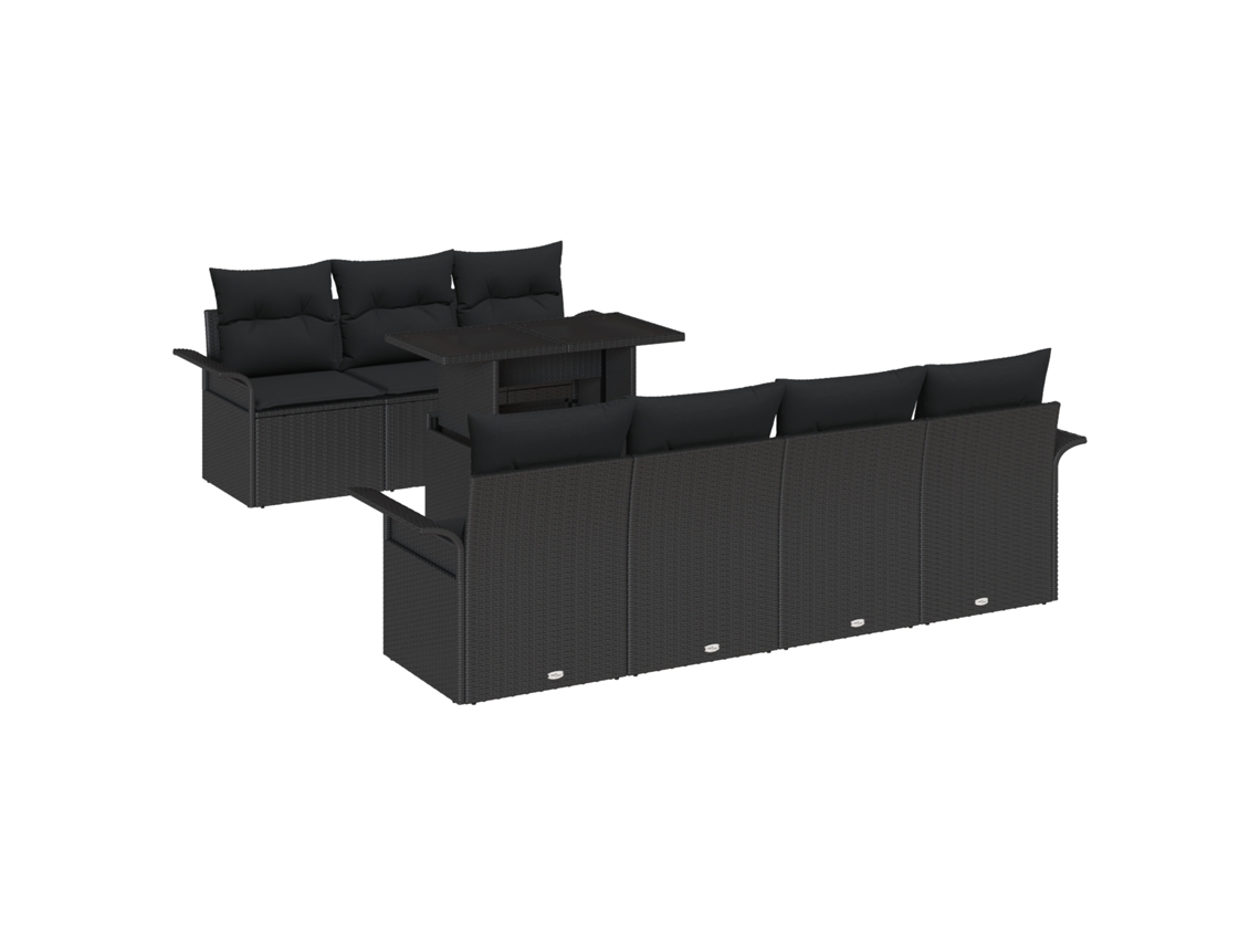 Conjunto 8 Conjunto De Sofá De Jardim Vidaxl Preto Vime Pe (100 X 55 X 73 Cm)