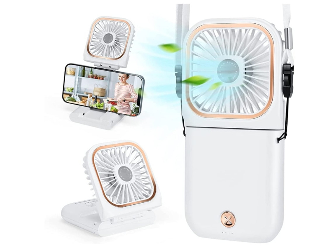 Ventilador Portátil, Mini Ventilador De Mesa Usb Support Para Telefone Recarregável Com Banco 3 Velocidades Design Dobrável Yizhood (branco)