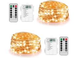 Lurelia Grinalda Led Decorativa, 100 Pontos, 10 M, Branco, Controlo À Distância, Alimentação Por Bateria, Conjunto 2