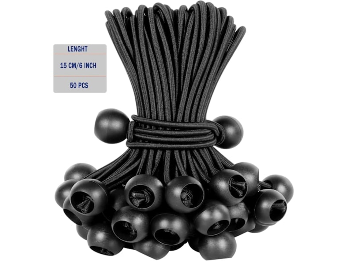 Pacote Com 50 Bolas Elásticas Pretas Com Resistência Aos Raios Uv, Ideais Para Fixação Em Barracas, Postes E Cabos. Cor: Preto (15 Cm / 6 Polegadas).