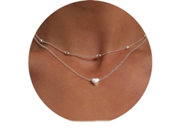 2026-colgante De Corazón En Capas Collar De Perlas De Plata Cadena Ajustable Bohemio