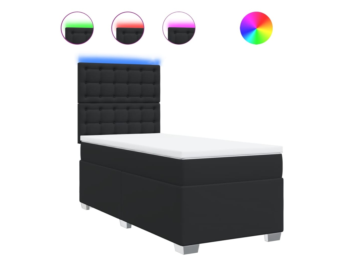 Cama Box Spring com Colchão Solteiro Couro Artificial Preto MAISON EXCLUSIVE