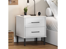 Vidaxl Mesa Cabeceira C/ Pernas De Metal Oslo Pinho Maciço Branco