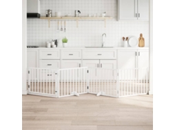 Vidaxl Portão P/ Cães Com Porta Dobrável 4 Painéis 320 Cm Álamo Branco