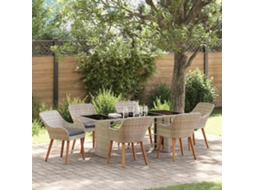 Vidaxl Conjunto De Jantar Para Jardim 7 Unid. Cinzento-claro Vime Pe