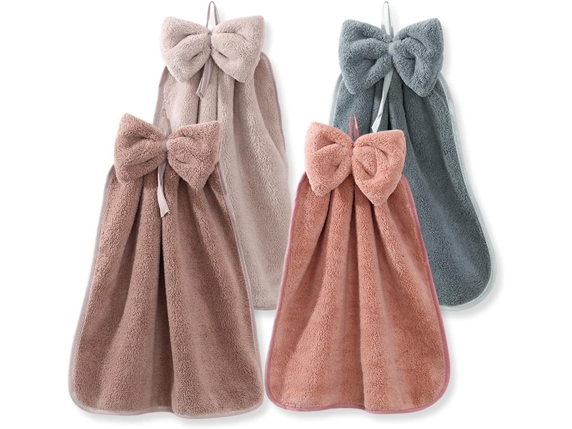 Conjunto de 4 Toalhas de Pendurar com Alças, em Microfibra de Fleece Coral AQUAFORGE