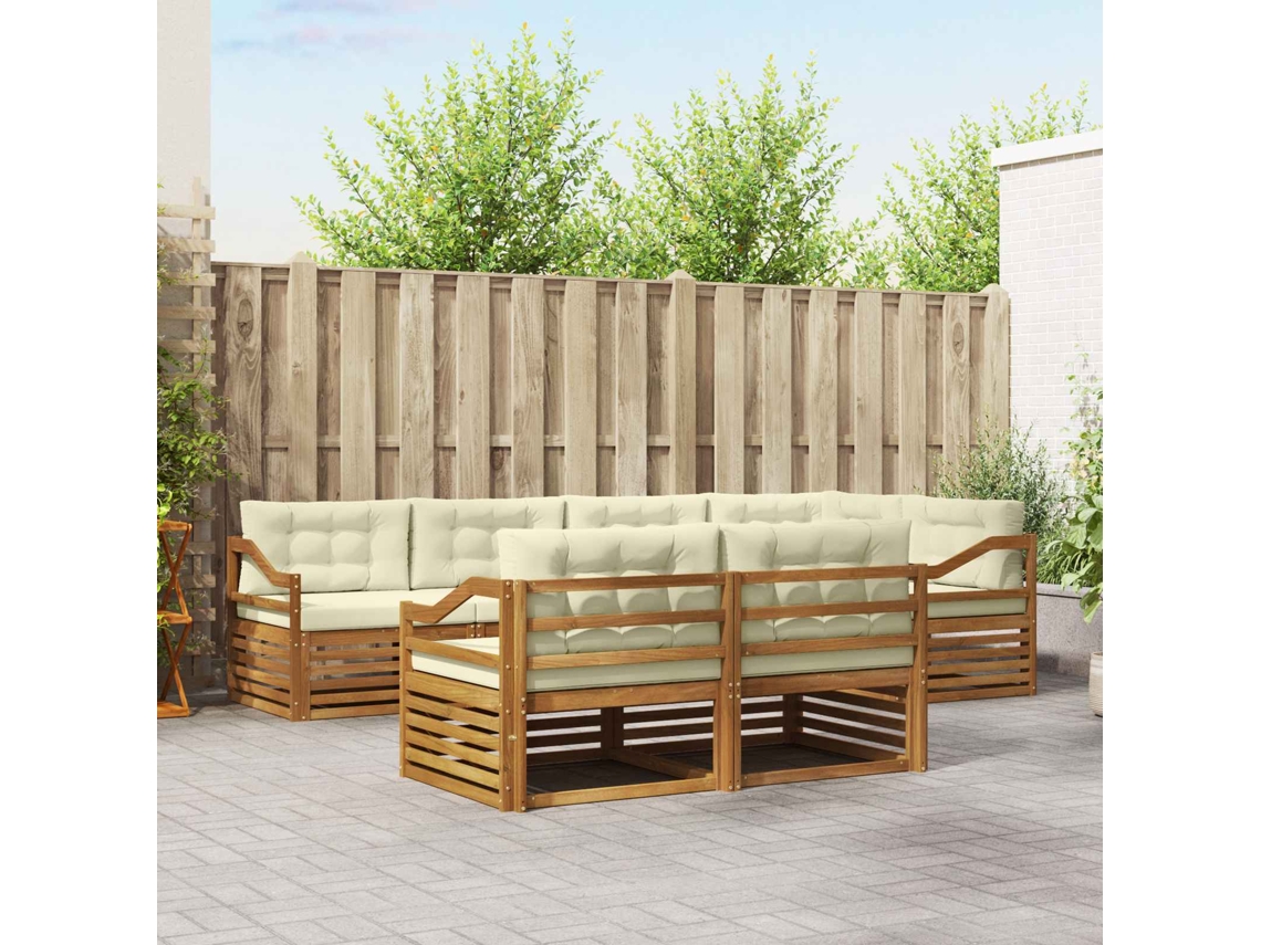 Vidaxl Conjunto De Sofás Para Exterior 7 Pcs Natural E Creme