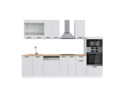 Cozinha Fame-Line, 300 cm com armário alto, PT Carvalho, Country branco/branco, Vicco
