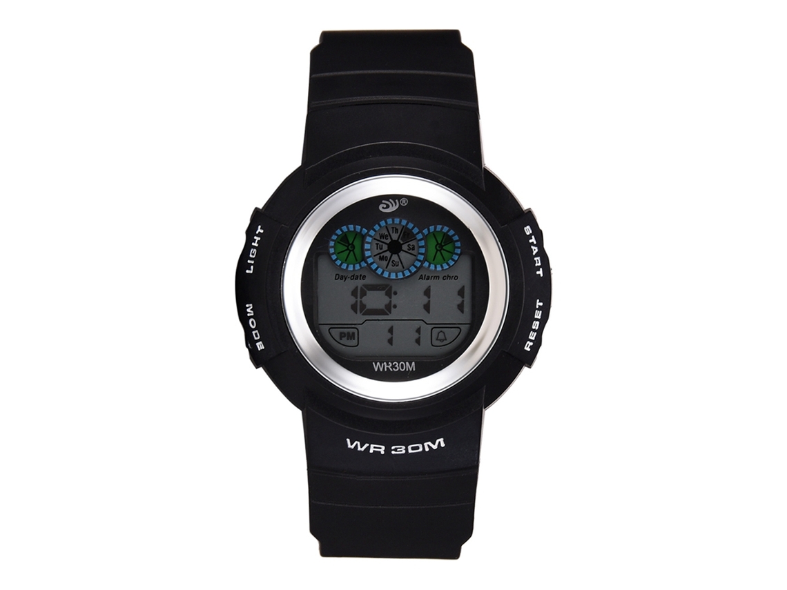Relógio esportivo eletrônico com pulseira de silicone, resistente à água até 3 ATM, estilo casual, branco.