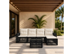 Vidaxl Conjunto De Sofá De Jardim 6 Unid. Preto E Branco Creme Vime Pe
