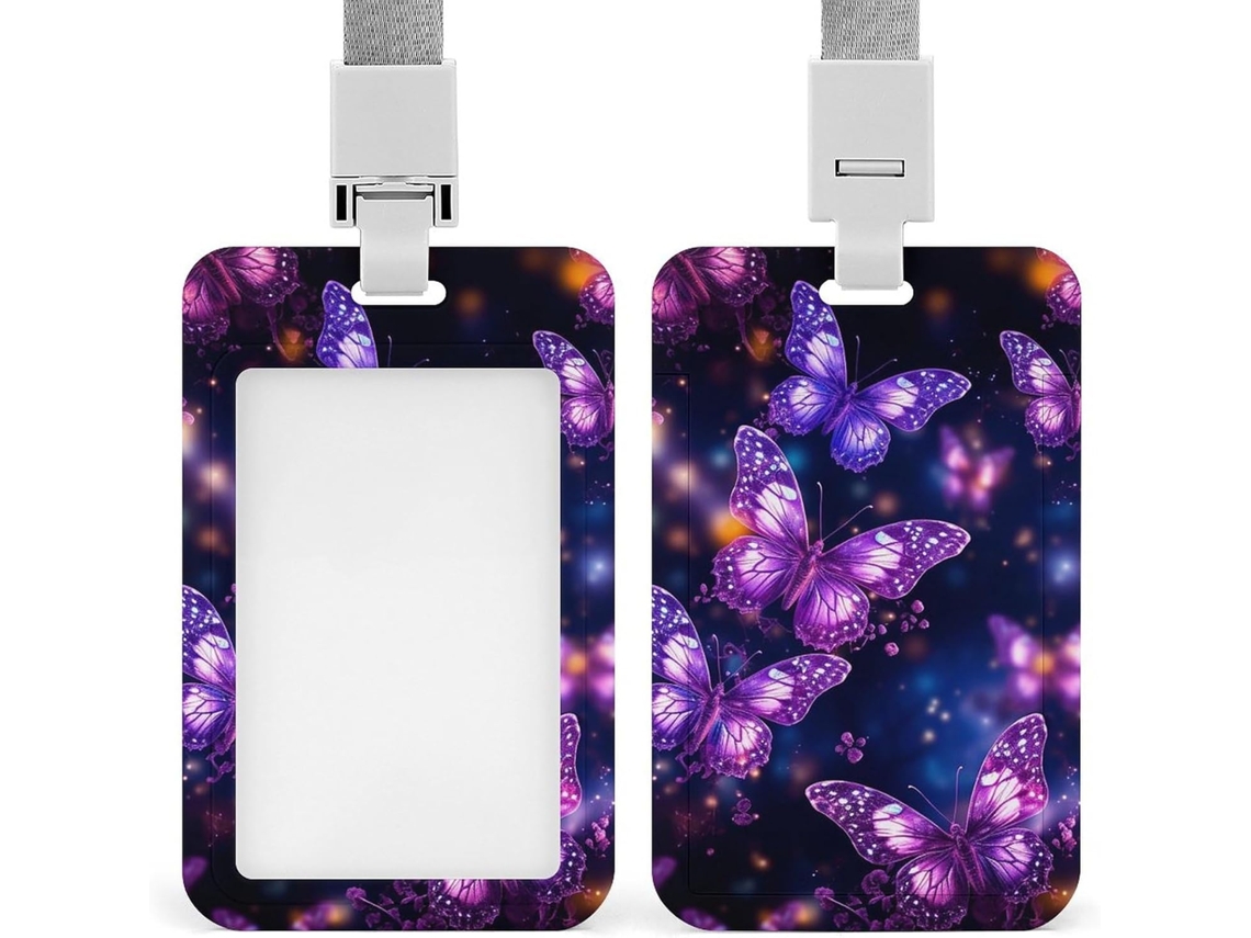 Porta Crachá Com Cordão, Roxo Com Estampa Borboleta, Porta Crachá Engraçado, Capa Protetora Crachá Vertical