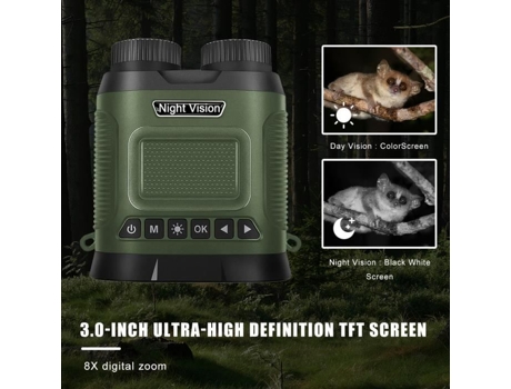 Binóculos de visão noturna IR Distância de observação 300m na escuridão total Zoom digital 8X 2,5K UHD Vídeo-Verde ALLONSCD