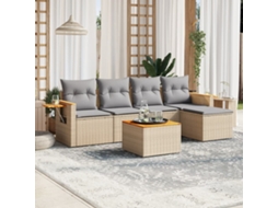 Vidaxl 6 Pcs Conjunto De Sofás P/ Jardim Com Almofadões Vime Pe Bege