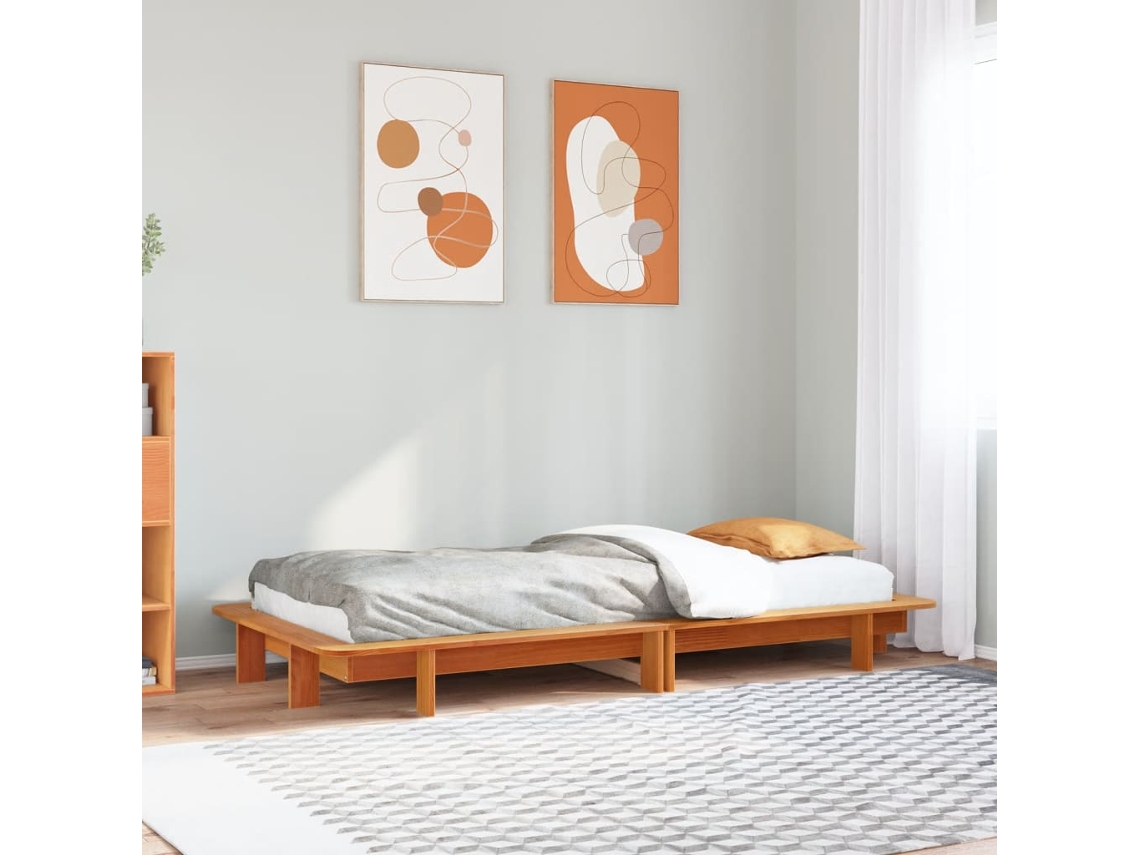Vidaxl Cama Sem Colchão 100x200 Cm Pinho Maciço Castanho-mel