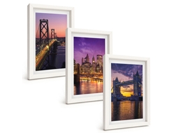 Quadros Decorativos Para Parede Pontes, Sol, Vistas Da Cidade Moldura Branca Pinturas De Quarto Espelharte (3 Peças 20x30 Cm)