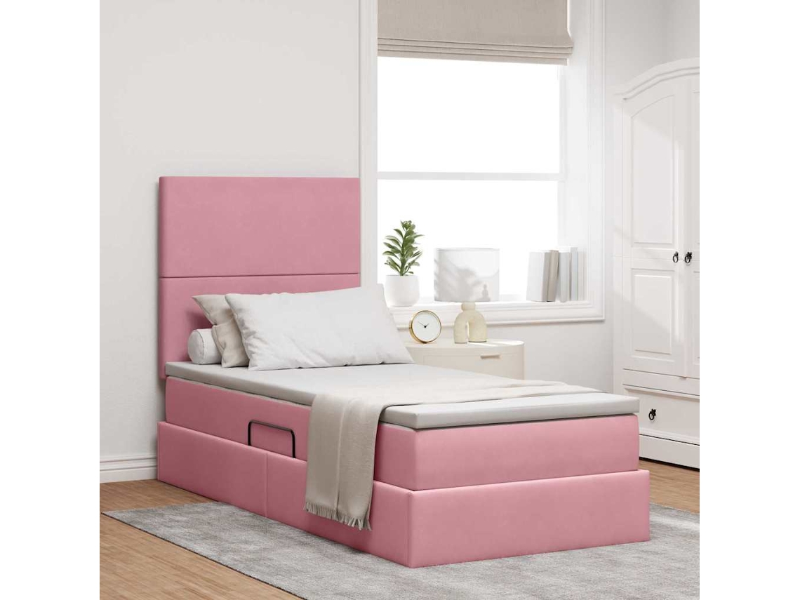 Vidaxl Cama com Arrumação e Colchão Rosa 100 X 200 Cm Veludo