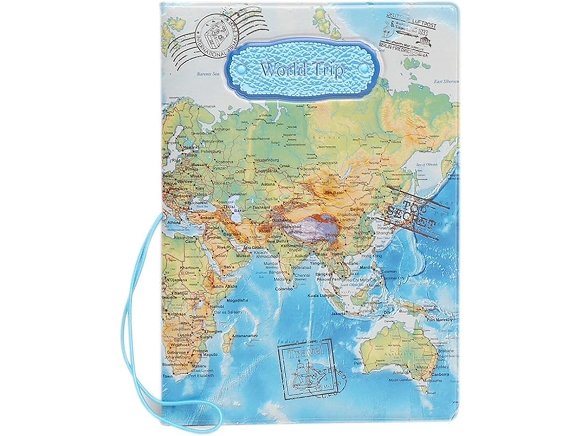 Capa Para Passaporte Com Mapa, Múndi 3d(azul), Capa Para Passaporte Moderna