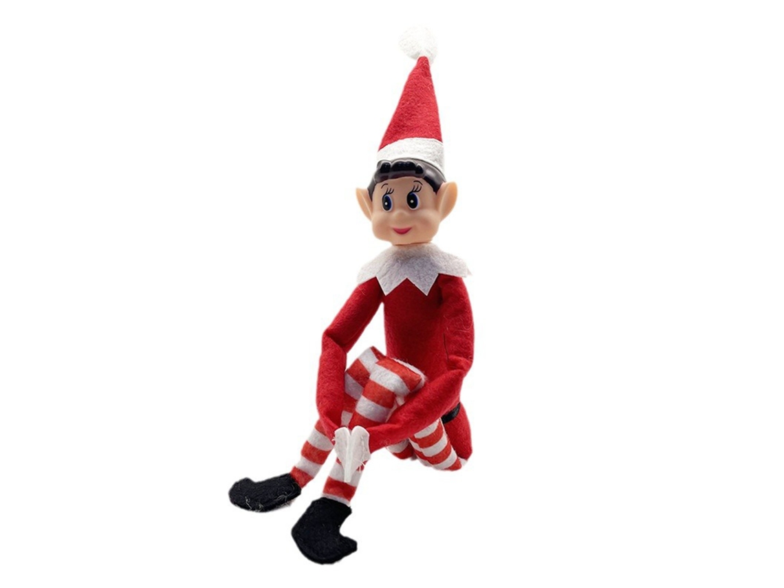 Boneca de Elfo de Pernas Longas Vermelha Sentada Enfeite de Natal para Casa