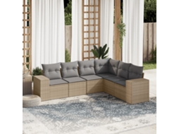 Vidaxl 6 Pcs Conjunto De Sofás P/ Jardim Com Almofadões Vime Pe Bege