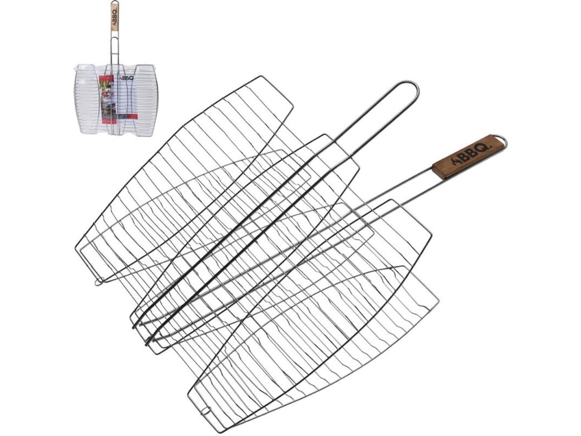 Parrilla 3 pescados m/madera cromo 36x36cm