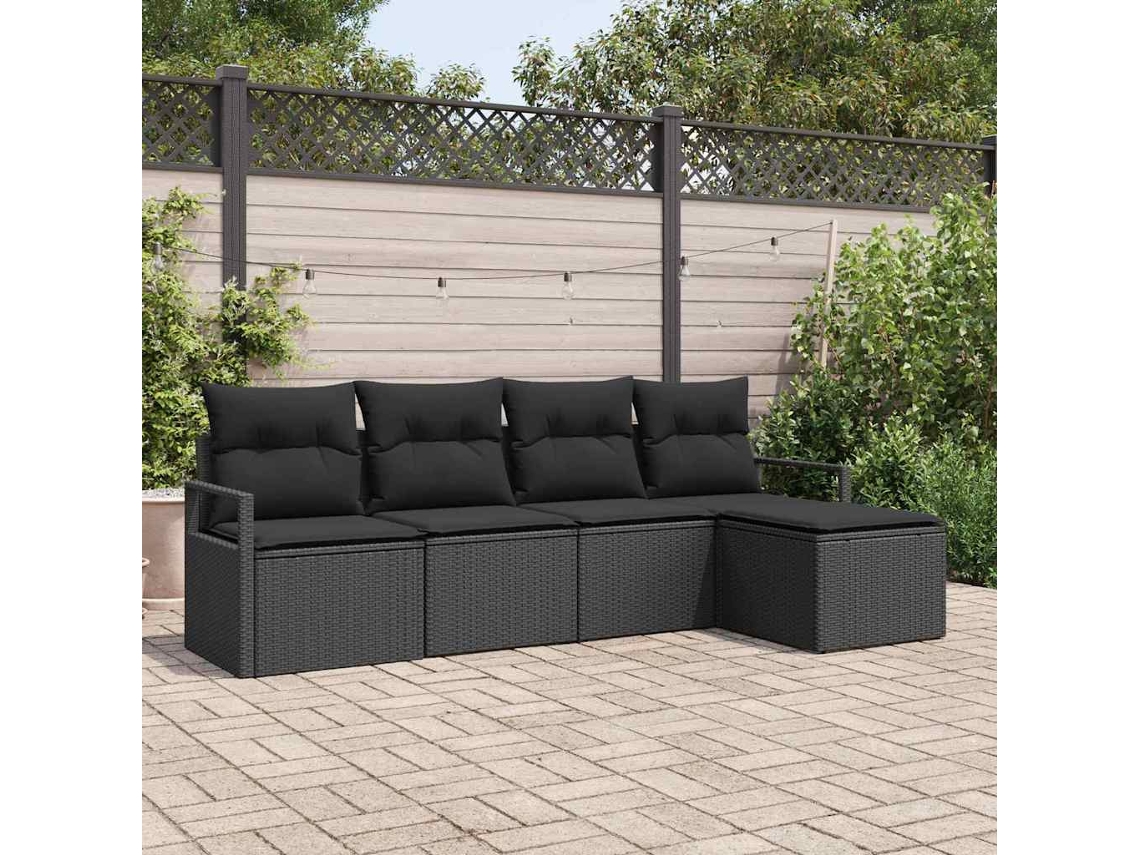Vidaxl Conjunto De Sofás 5 Unid. Preto Vime Pe