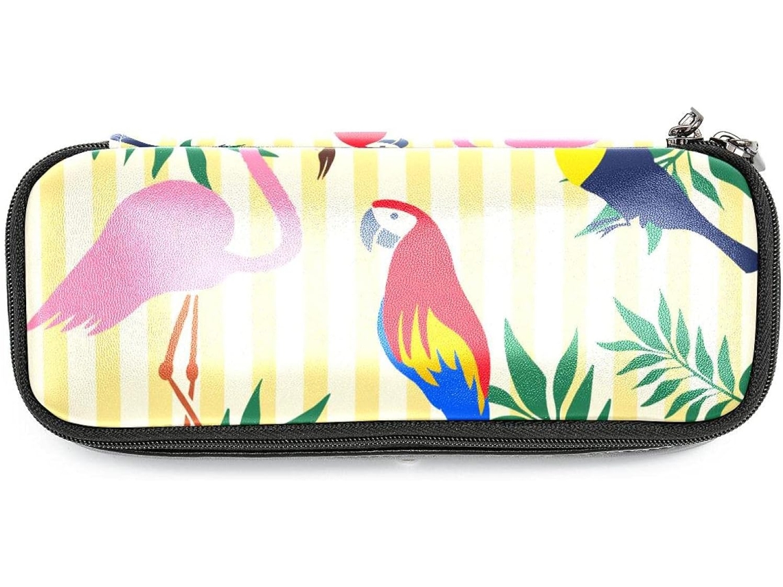 Estojo para lápis com estampa de flamingos tropicais, grande capacidade, para marcadores e maquiagem.