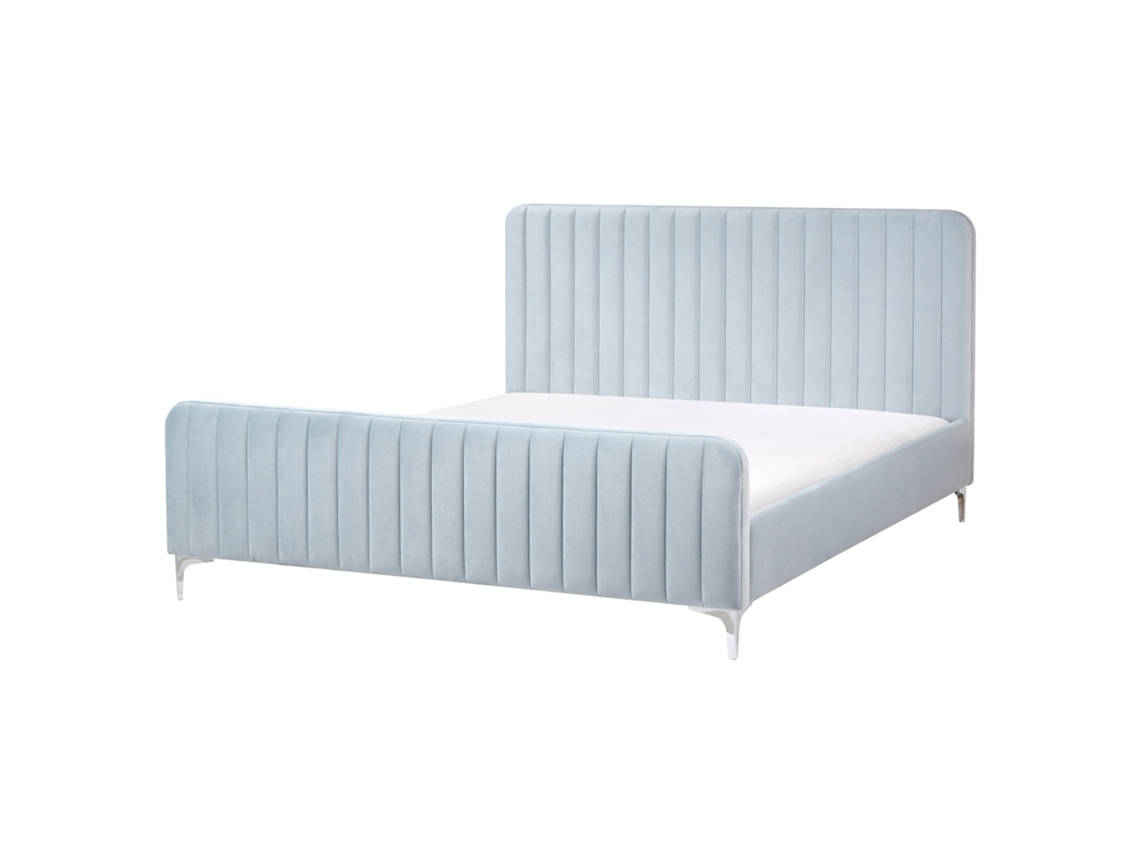 Cama Beliani Lunan De Terciopelo Azul 166x215x101