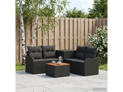 Vidaxl Conjunto De Sofás 6 Unid. Preto Rattan Poliéster E Aço