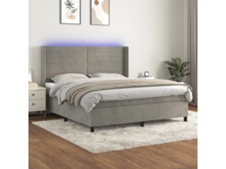Vidaxl Cama Box Spring C/ Colchão/led 160x200 Cm Veludo Cinzento-claro