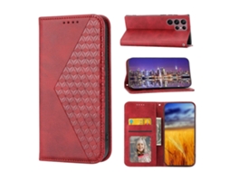 Capa De Celular Em Couro Sintético Com Textura De Grade Cúbica E Revestimento Magnético Para Samsung Galaxy S23 Ultra 5g