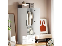 Guarda roupa com 2 Portas, Zona de Pendurar, 2 Gavetas, Aglomerado, Cor Branca ZIWEI STORE