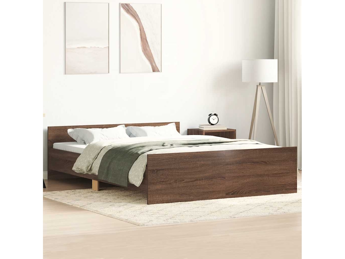 Vidaxl Estrutura Cama+cabeceira/apoio Pés 140x200 Cm Carvalho Castanho
