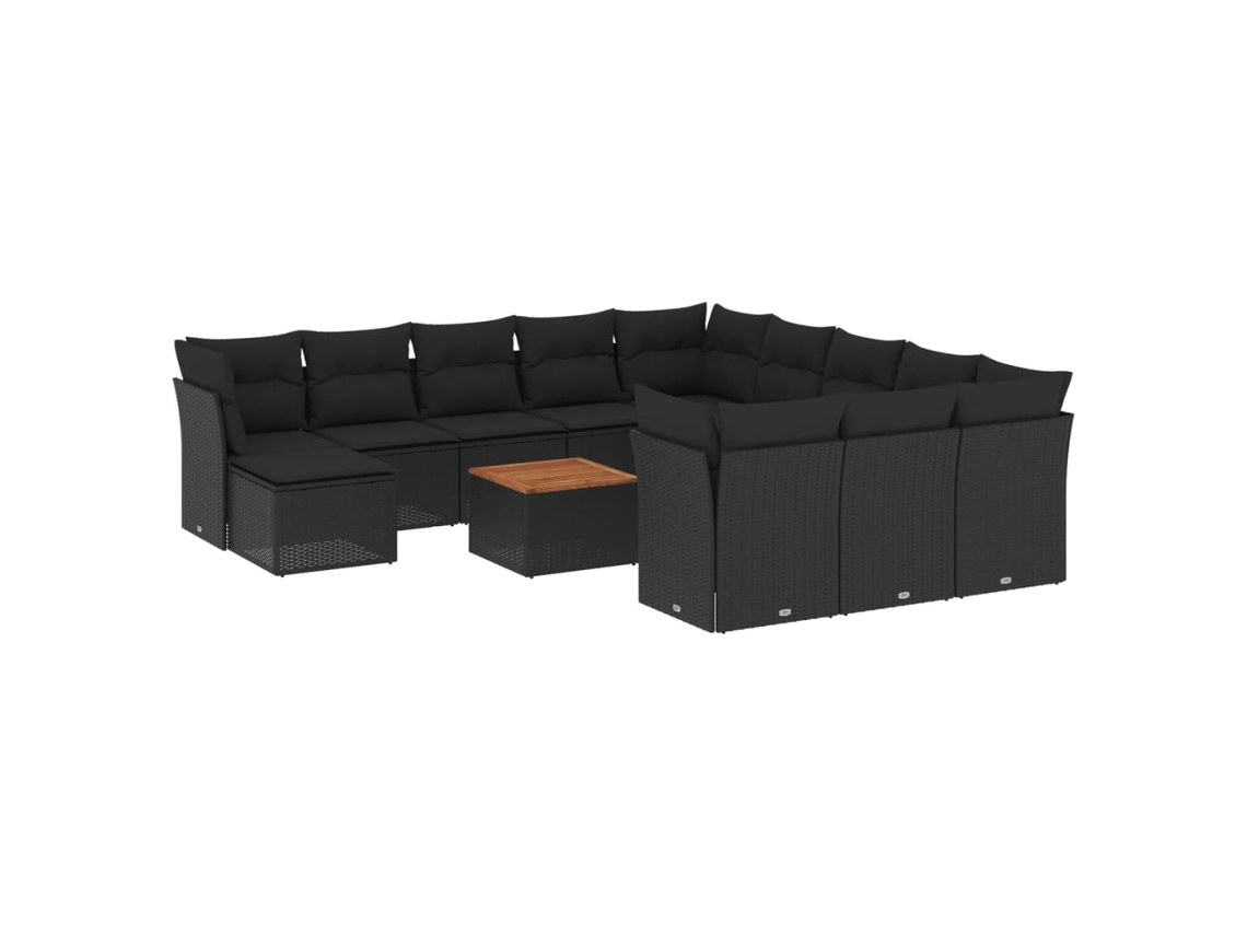 Conjunto de 13 Sofás de Jardim com Almofadões Vime Pe Preto MAISON EXCLUSIVE