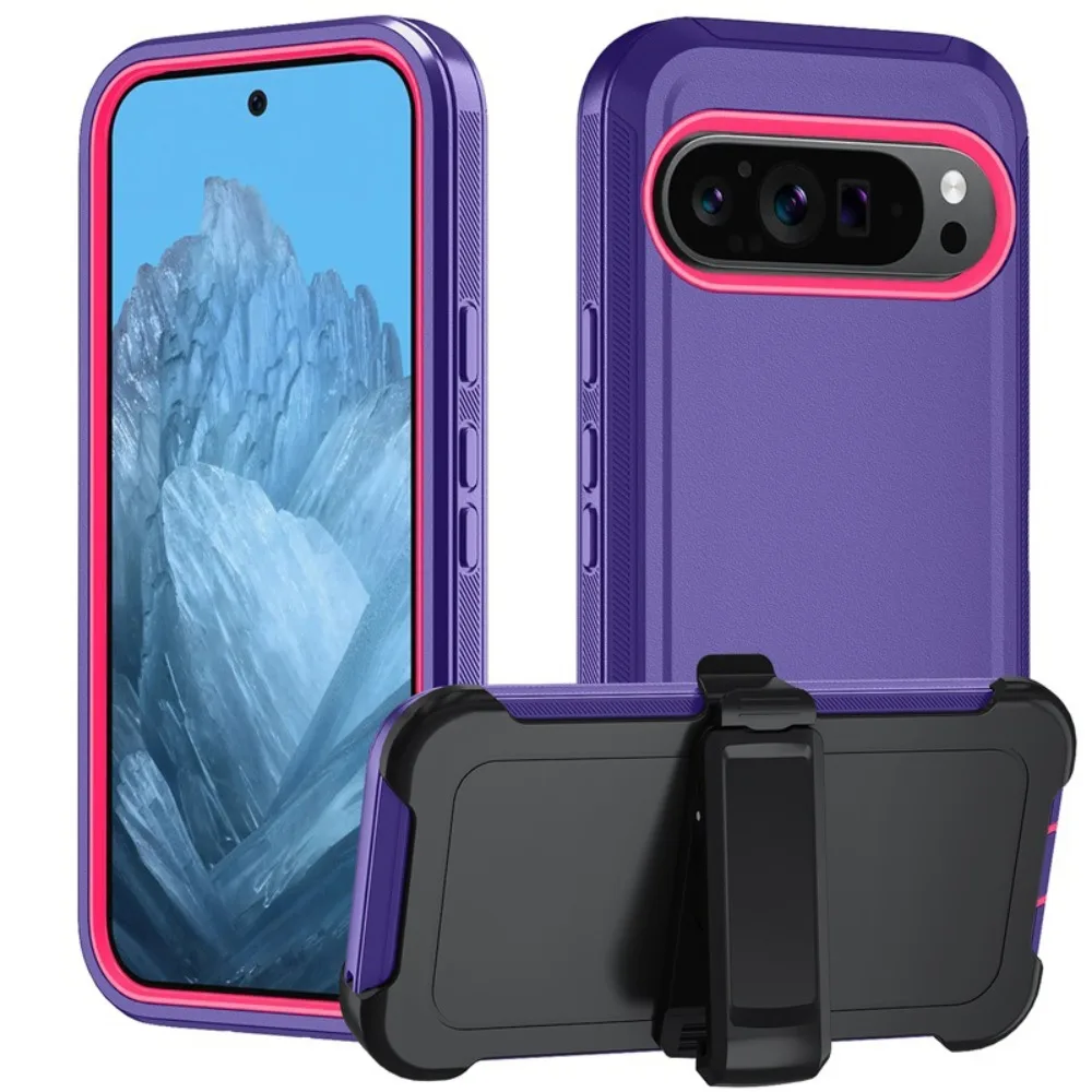 (roxo-vermelho, Google Pixel 8a) Capa Resistente E Antichoque, Material Híbrido De Três Camadas (tpupc), Com Clipe De Cinto