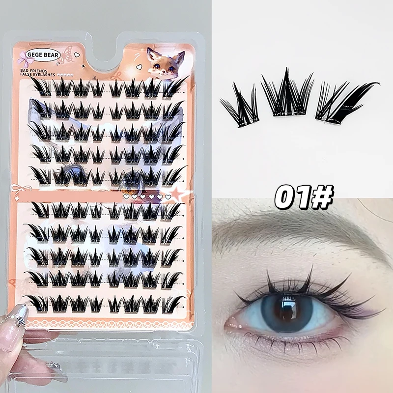 Dez Fileiras De Cílios Postiços Sem Cola, Criando Um Visual Natural E Curvado, Perfeito Para Olhos No Estilo Desenho Animado.