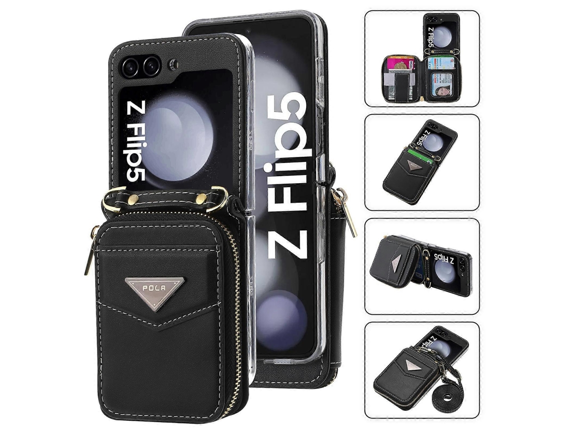 Capa De Celular Tipo Carteira Com Zíper E Compartimentos Para Vários Cartões Pola