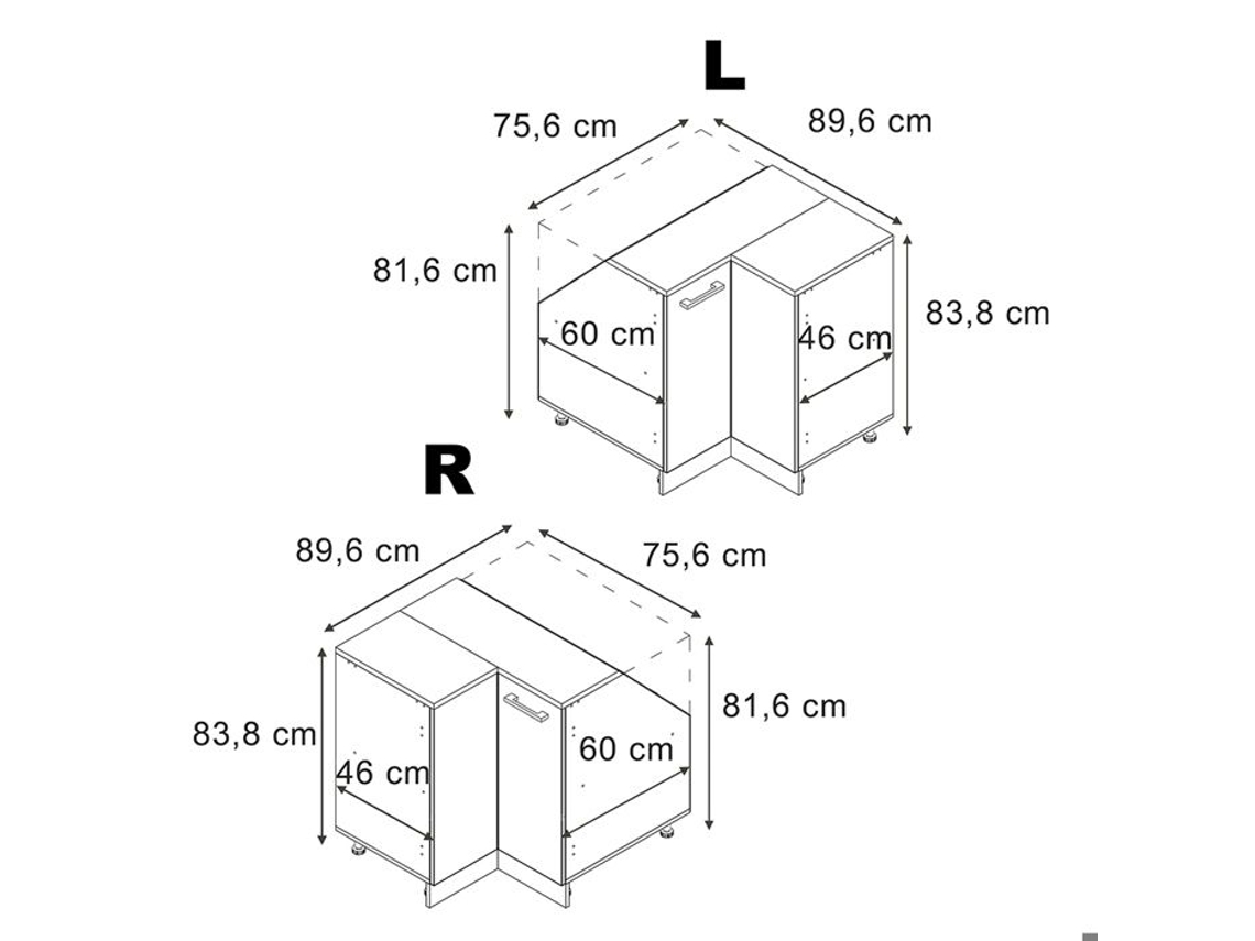 Móvel De Cozinha De Canto Para Sótãos R-line, 75.6cm 1 Porta, 60 Cm De Profundidade, Cinza Nobre/branco, Vicco 60401