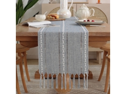 Toalha de Mesa de Linho Estilo Boho 72 Longa Mesa Country com Franjas Artesanais para Restaurante de Festa 13 X 72 Cinza