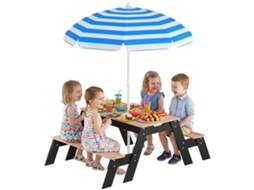 Mesa de Piquenique Infantil com Guarda sol 3 em 1,jardim de Madeira para Crianças 3 6 Anos com 2 Caixas,natural BTFORUS