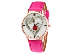 Pulseira de relógio infantil unissex em couro PU, estilo casual, nas cores vermelha e rosa.