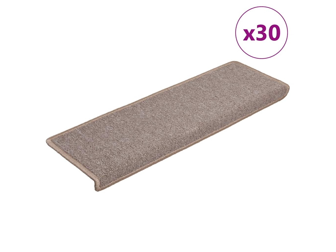 Vidaxl Tapetes De Escada 30 Peças 65x21x4 Cm Marrom Claro Com Borda Retangular