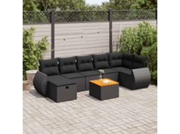 Vidaxl 8 Pcs Conjunto Sofás De Jardim Com Almofadões Vime Pe Preto