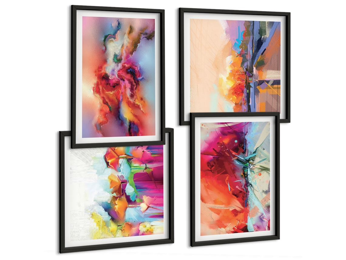 Composição De Quadros Abstrações Coloridas Retratos Espelharte (4 Peças)