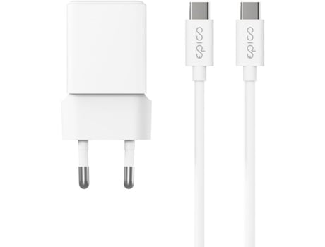 Adaptador De Energia Epico Ultraboost Ea10 20w Gan Com Cabo Usb-c Para Usb-c De 1,2m - Branco