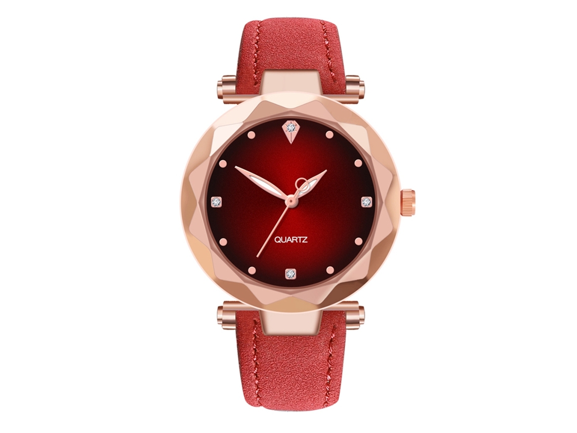 Relógio de pulso feminino em couro PU, quartzo, corte simples, vermelho.