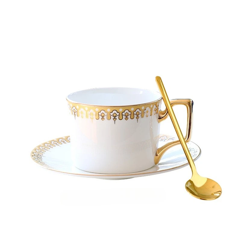Caneca de Café/escritório de Porcelana Fina de Luxo Europeia com Borda Dourada . MDUG (estilo C, 240 Ml)