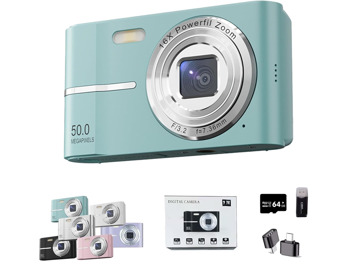 Câmera Digital 4k, Tela Lcd De 2,4 Polegadas, Zoom De 16x, Mini Câmera Compacta, Inclui Cartão De Memória De 64 Gb, Verde, Tommy01