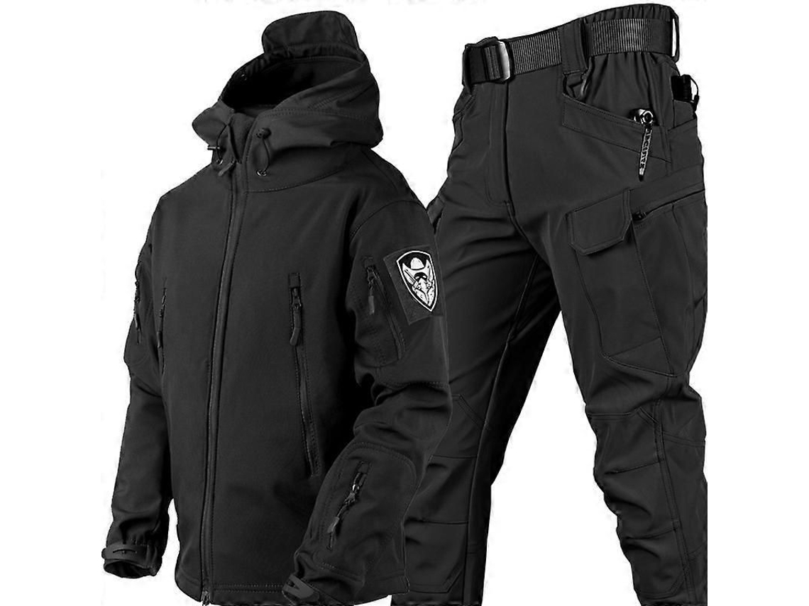 Jaqueta E Calça Camuflada Para Homem Impermeável Antivento Inverno Tático Militar Negro L